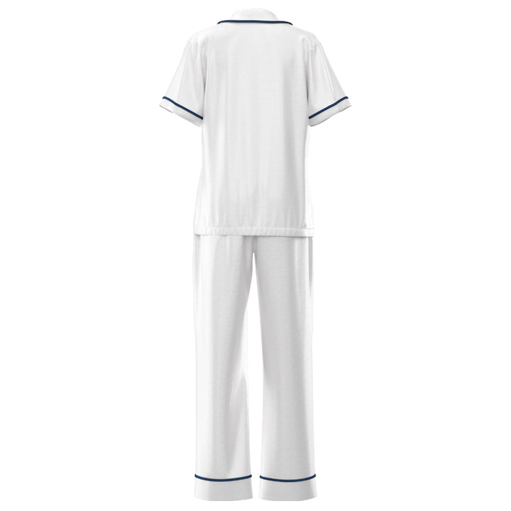 Satin Personalised Pyjama Set - Short Sleeve & Long Pants White/Navy (Faulty/Final Sale)