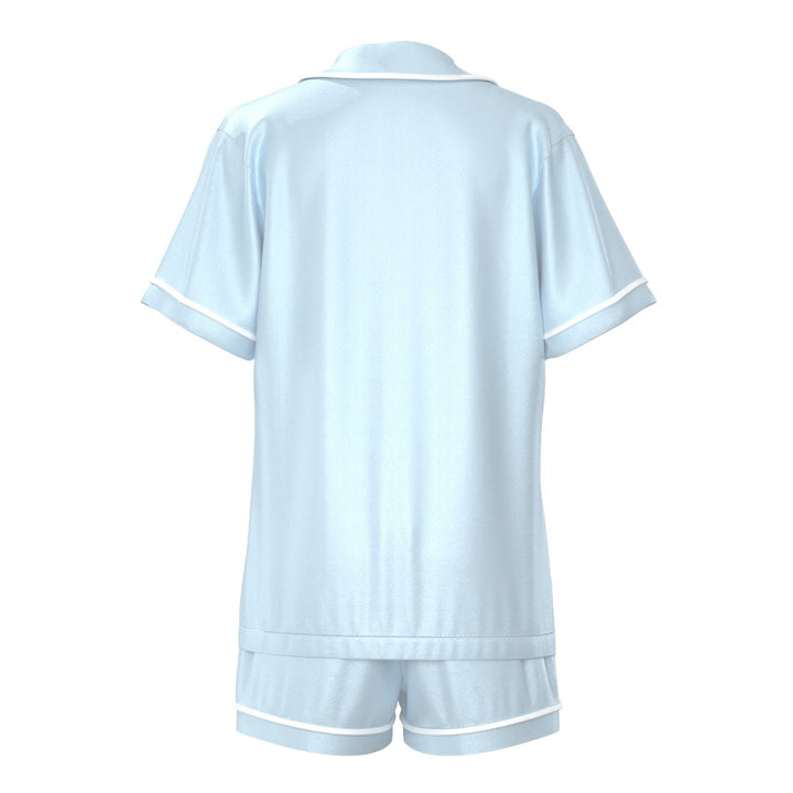 Satin Personalised Pyjama Set - Short Sleeve Pastel Blue/White