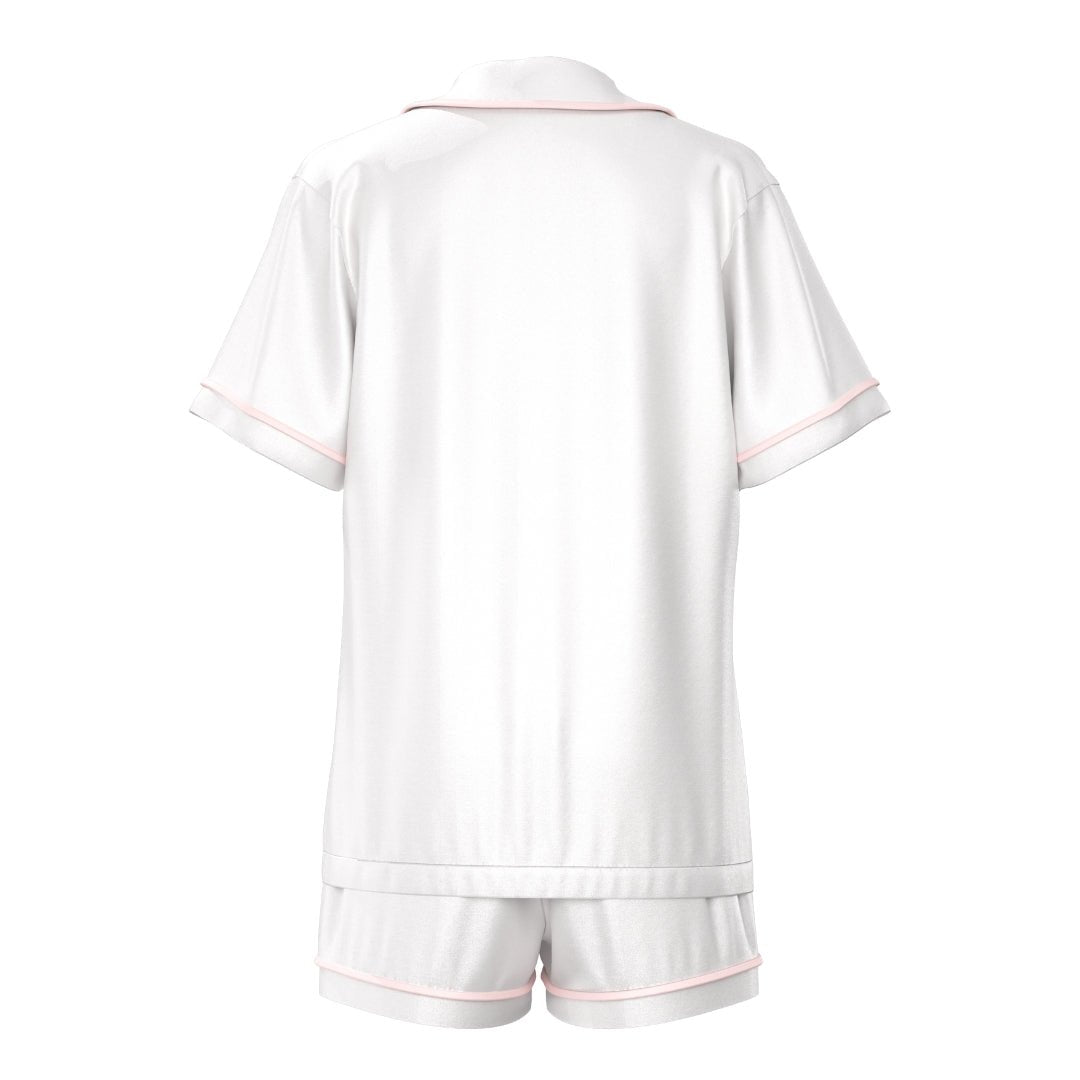 Satin Personalised Pyjama Set - Short Sleeve White/Baby Pink