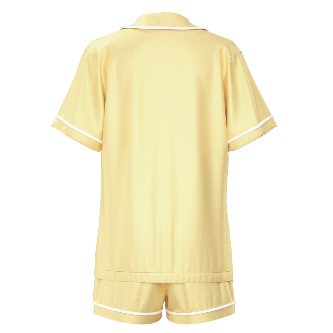 Satin Personalised Pyjama Set - Short Sleeve Yellow/White