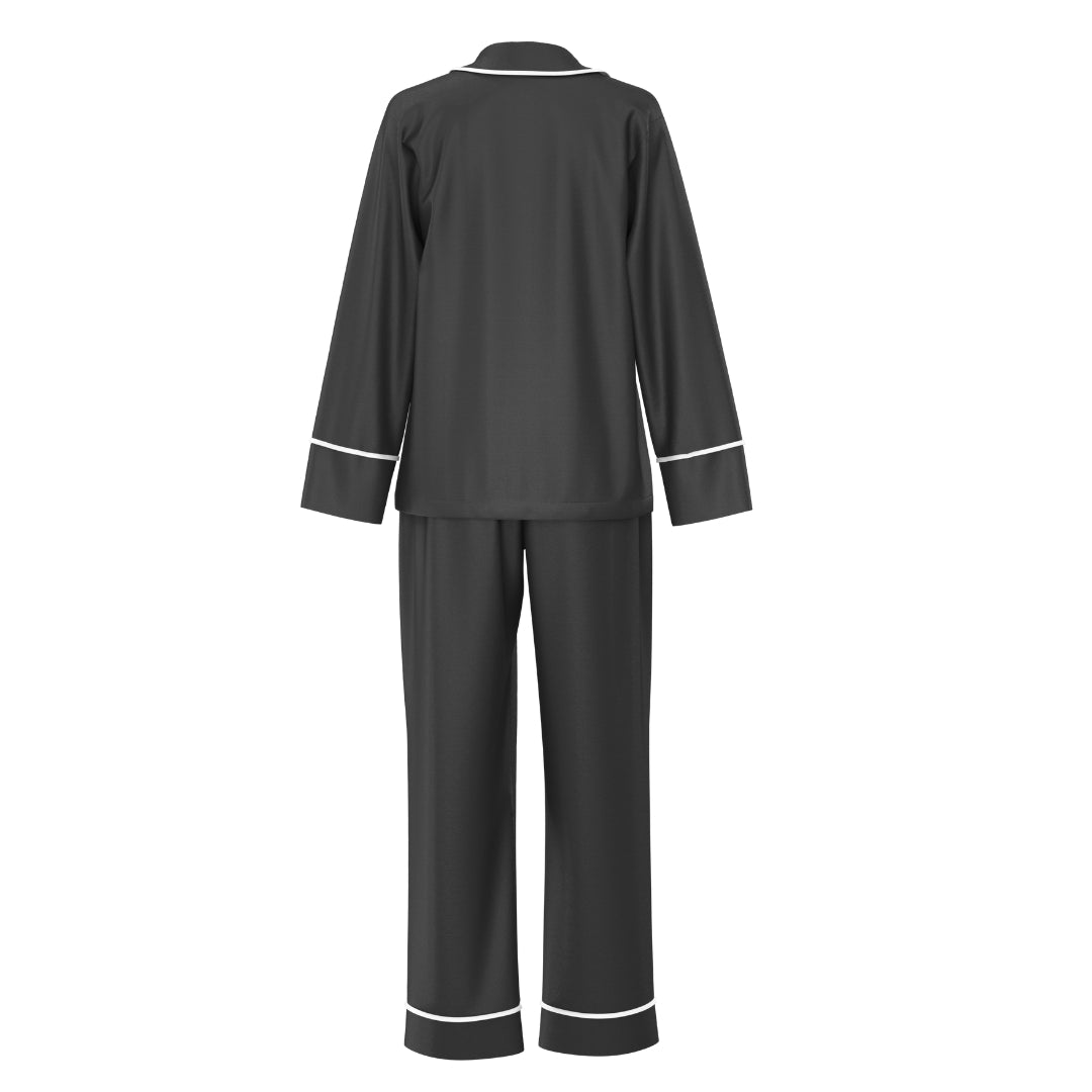 Satin Personalised Pyjama Winter Set - Long Sleeve & Long Pants Black/White
