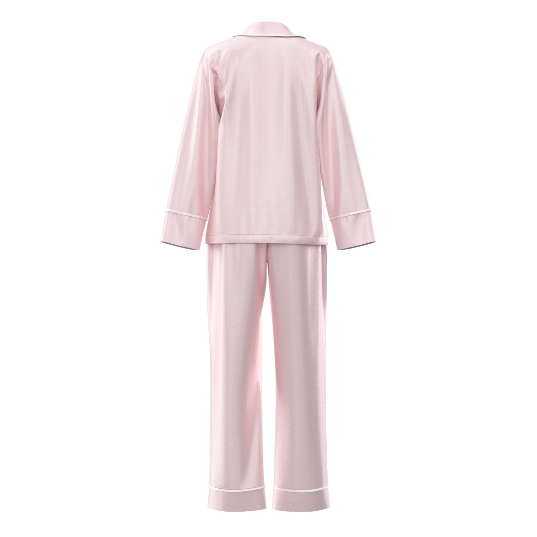 Satin Personalised Pyjama Winter Set - Long Sleeve & Long Pants Bubble Gum Pink/White