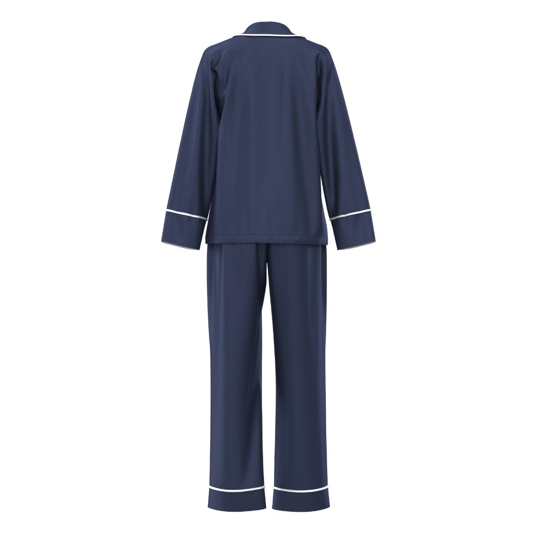 Satin Personalised Pyjama Winter Set - Long Sleeve & Long Pants Navy/White