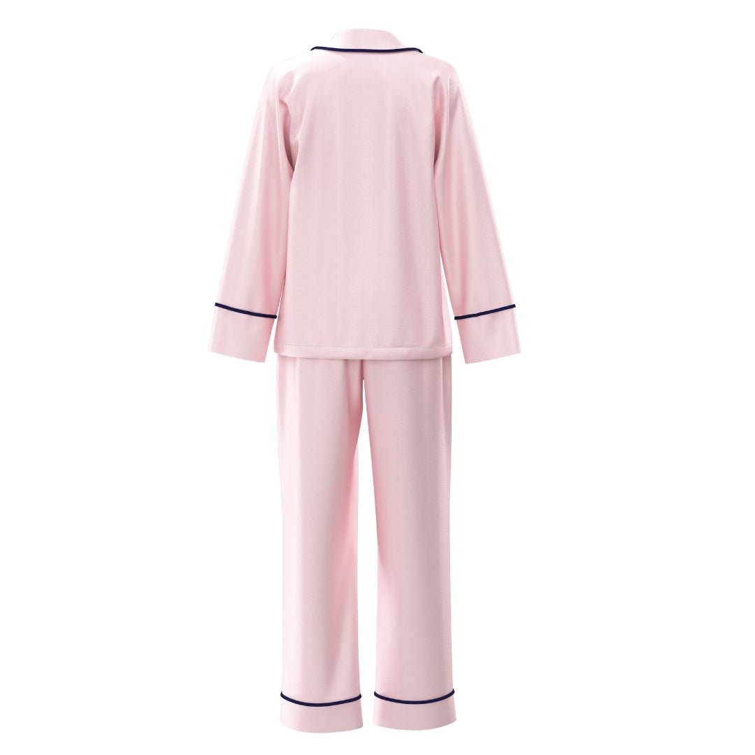 Satin Personalised Pyjama Winter Set - Long Sleeve & Long Pants Pink/Navy