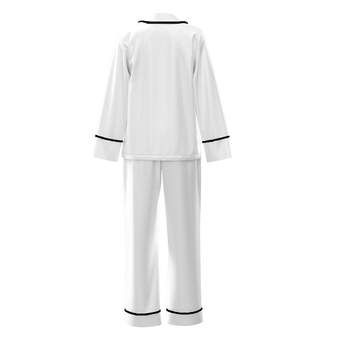 Satin Personalised Pyjama Winter Set - Long Sleeve & Long Pants White/Black