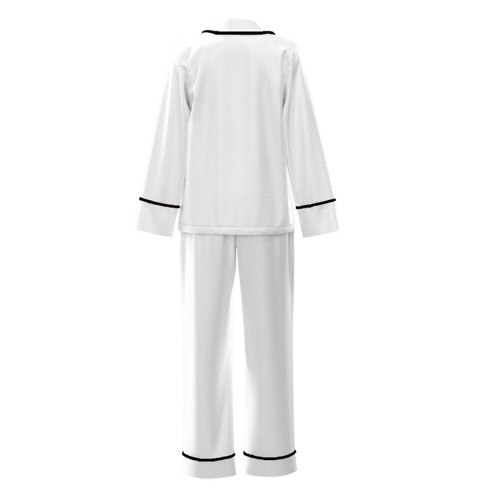Satin Personalised Pyjama Winter Set - Long Sleeve & Long Pants White/Black