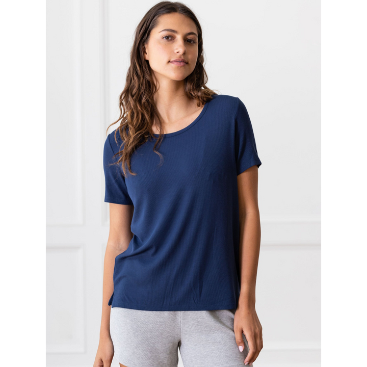 Women's Rib-Knit Bamboo Lounge T-Shirt - Navy