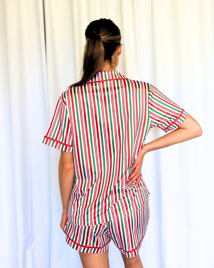 Exclusive Christmas Satin Personalised Pyjama Set - Candy Cane Print