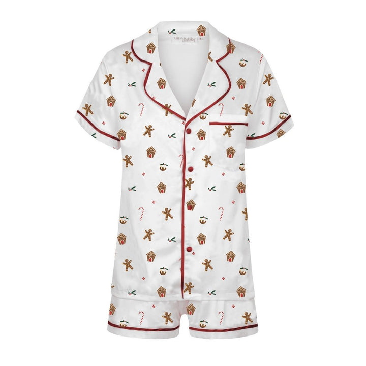 Pre-embroidered Exclusive Christmas Satin Personalised Pyjama Set - Gingerbread Print