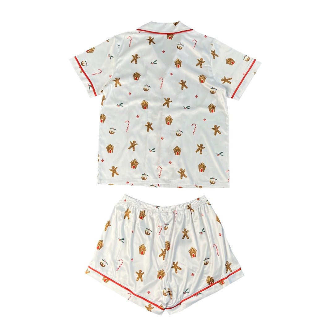 Pre-embroidered Exclusive Christmas Satin Personalised Pyjama Set - Gingerbread Print
