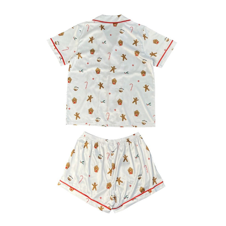 Pre-embroidered Exclusive Christmas Satin Personalised Pyjama Set - Gingerbread Print