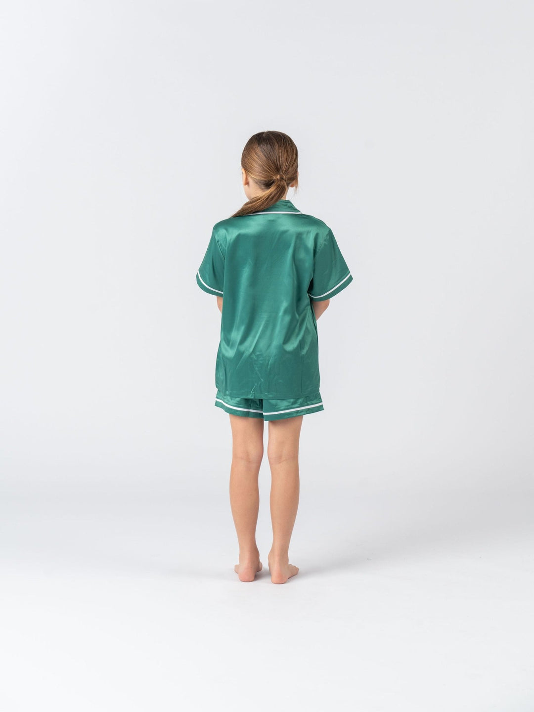 Kids Satin Personalised Pyjama Set - Emerald Green