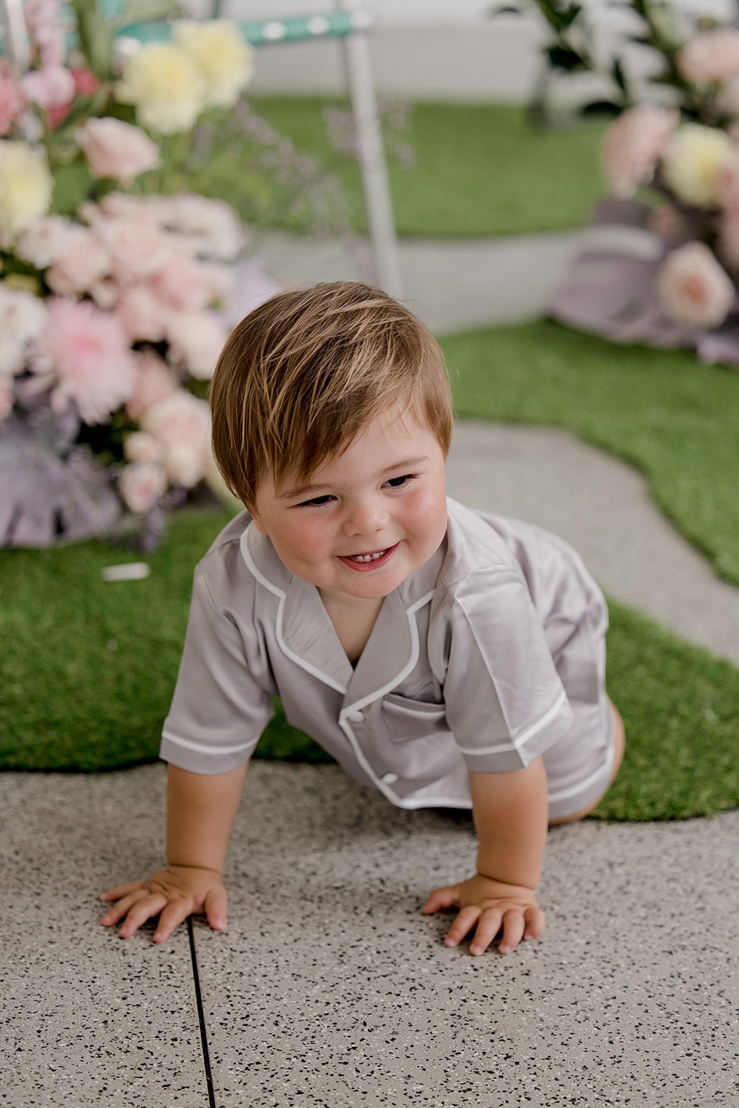 Kids Satin Personalised Pyjama Set - Grey/White