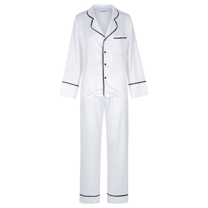 Kids Satin Personalised Pyjama Set - Long Sleeve with Long Pants White/Navy (Faulty/Final Sale)