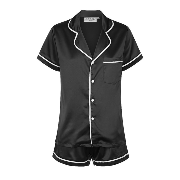 Kids Satin Personalised Pyjama Set - Short Sleeve Black/White