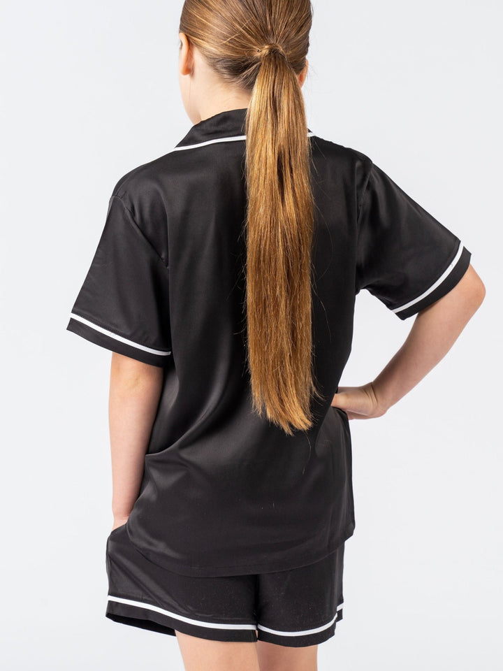 Kids Satin Personalised Pyjama Set - Short Sleeve Black/White