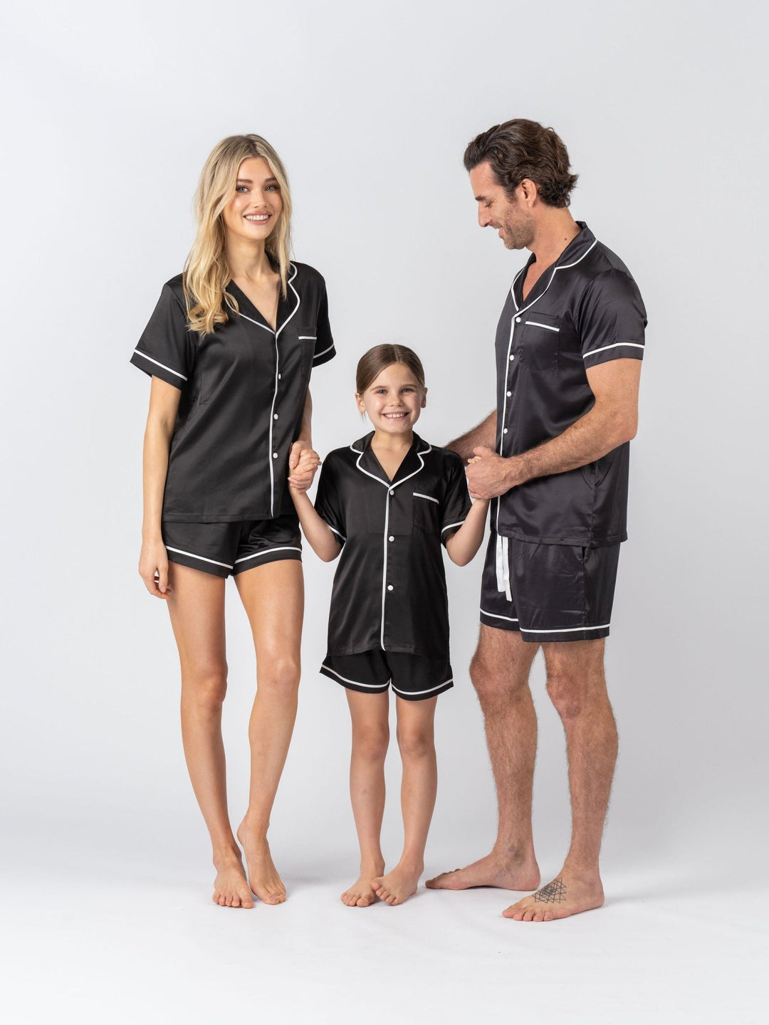 Kids Satin Personalised Pyjama Set - Short Sleeve Black/White