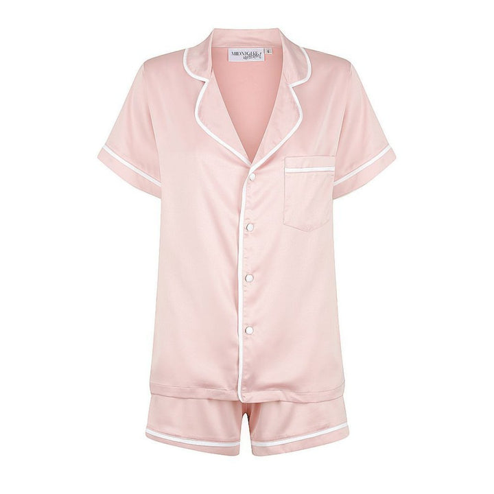 Kids Satin Personalised Pyjama Set - Short Sleeve Dusty Pink/White