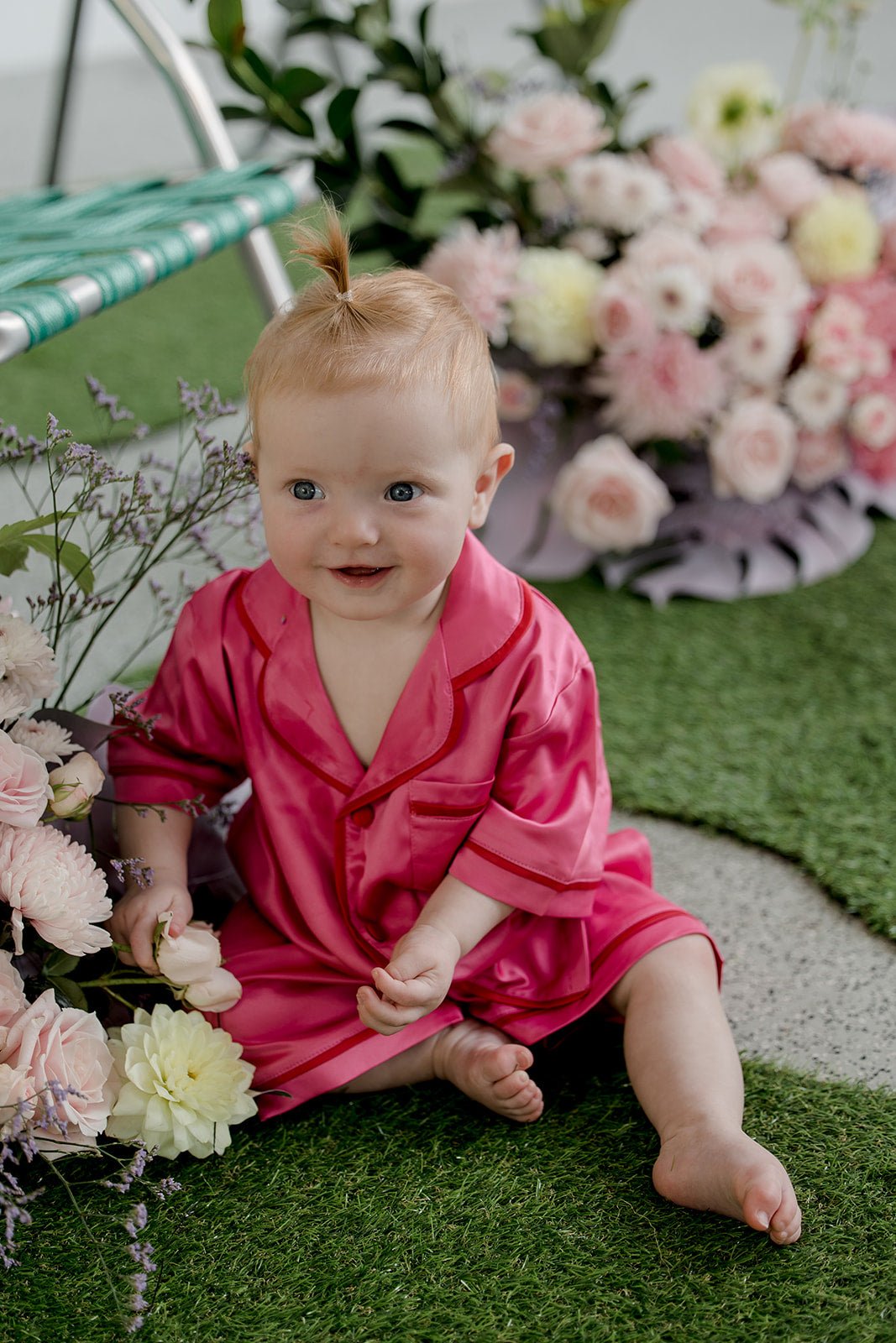 Kids Satin Personalised Pyjama Set Short Sleeve Hot Pink/Red