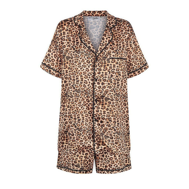 Kids Satin Personalised Pyjama Set - Short Sleeve Leopard Print