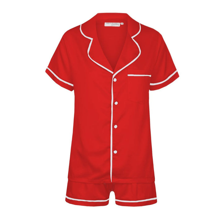Kids Satin Personalised Pyjama Set - Short Sleeve Red/White