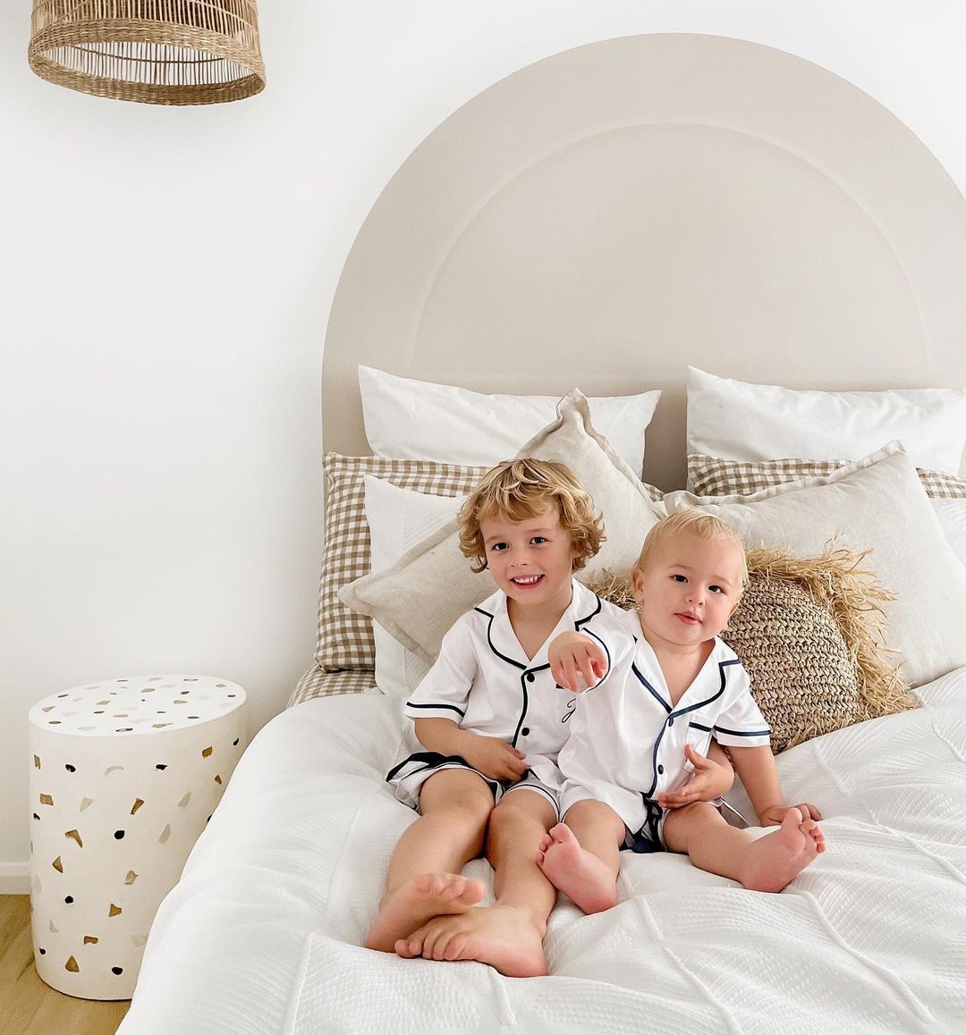 Kids Satin Personalised Pyjama Set - Short Sleeve White/Navy