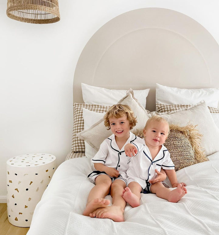Kids Satin Personalised Pyjama Set - Short Sleeve White/Navy