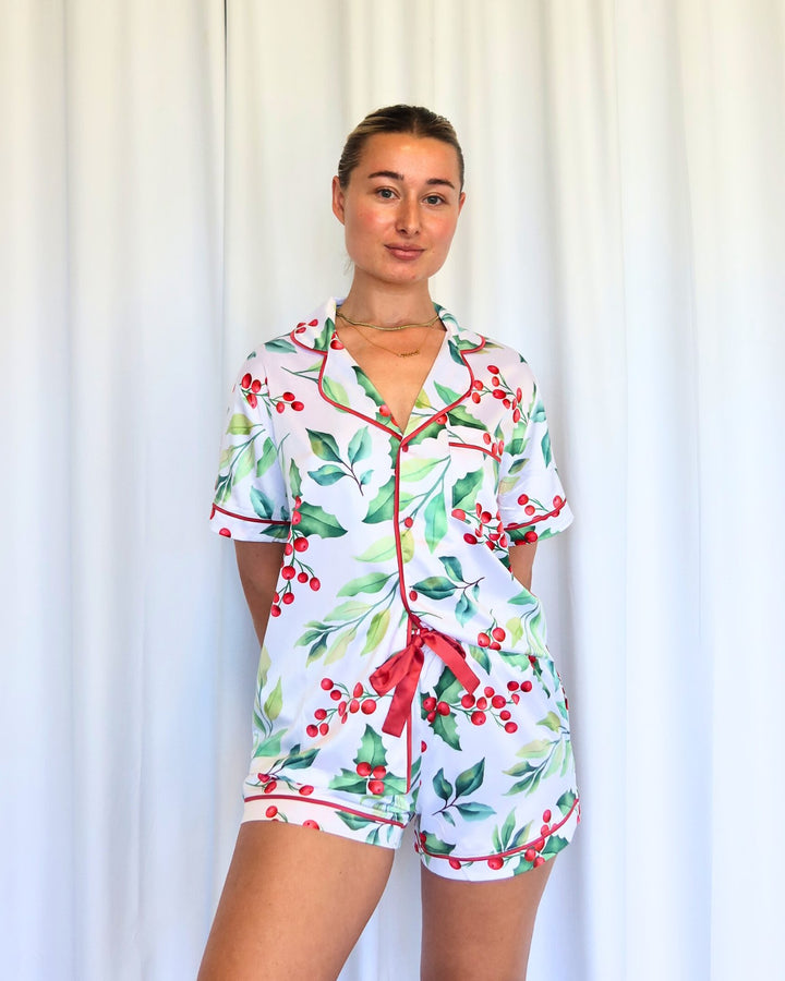 Exclusive Christmas Satin Personalised Pyjama Set - Mistletoe Print