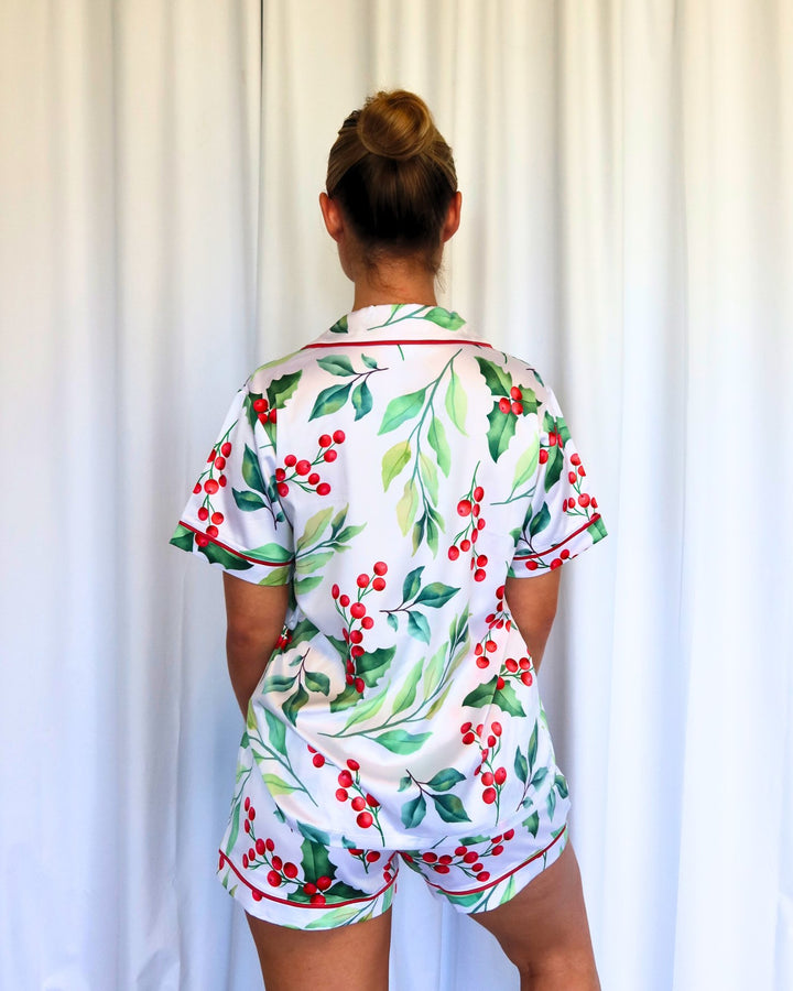 Exclusive Christmas Satin Personalised Pyjama Set - Mistletoe Print