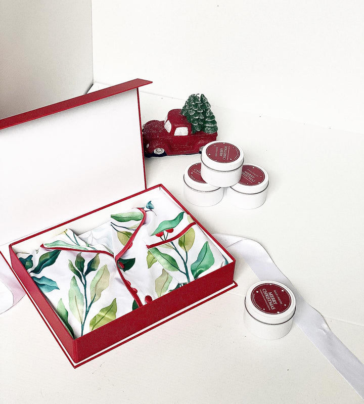 Exclusive Christmas Satin Personalised Pyjama Set - Mistletoe Print