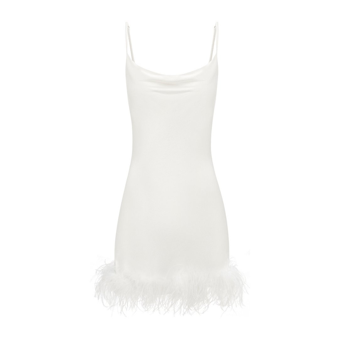 NEW Feather Mini Statement Dress - Ivory