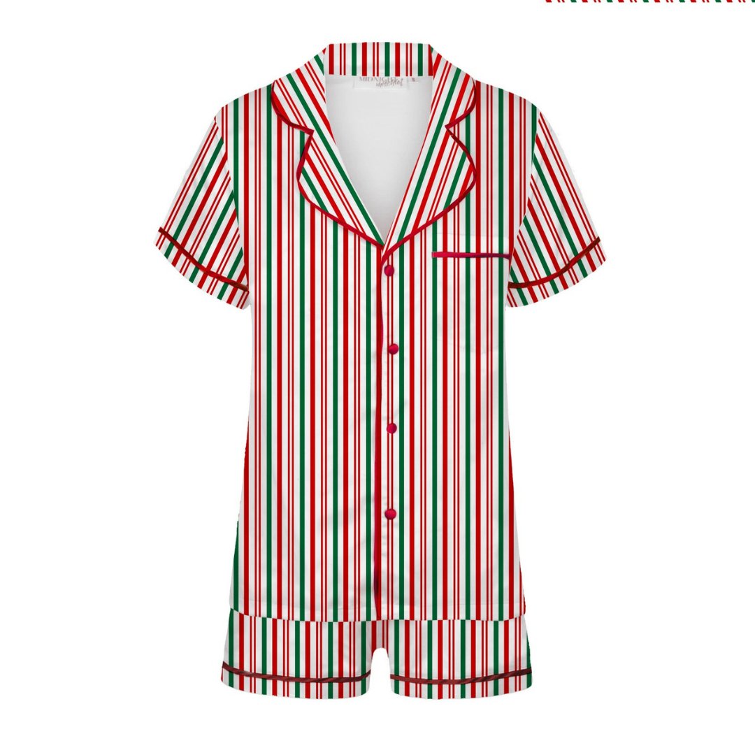 Exclusive Christmas Satin Personalised Pyjama Set - Candy Cane Print