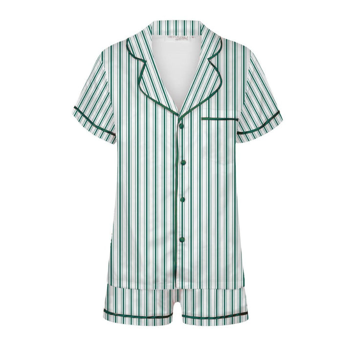 Exclusive Satin Personalised Pyjama Set - Green/White Stripes