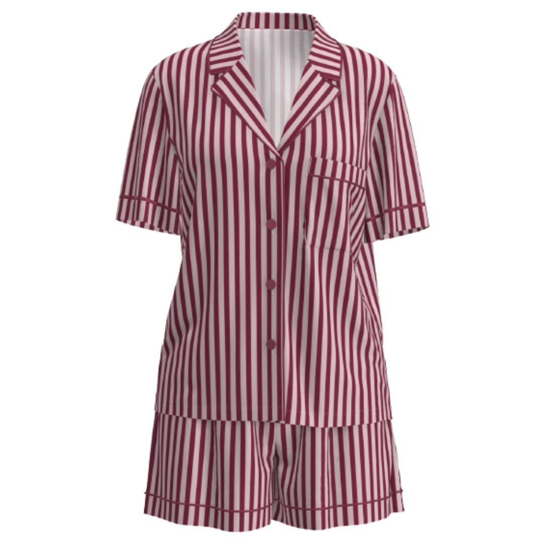 Exclusive Satin Personalised Pyjama Set - Maroon/White Stripes