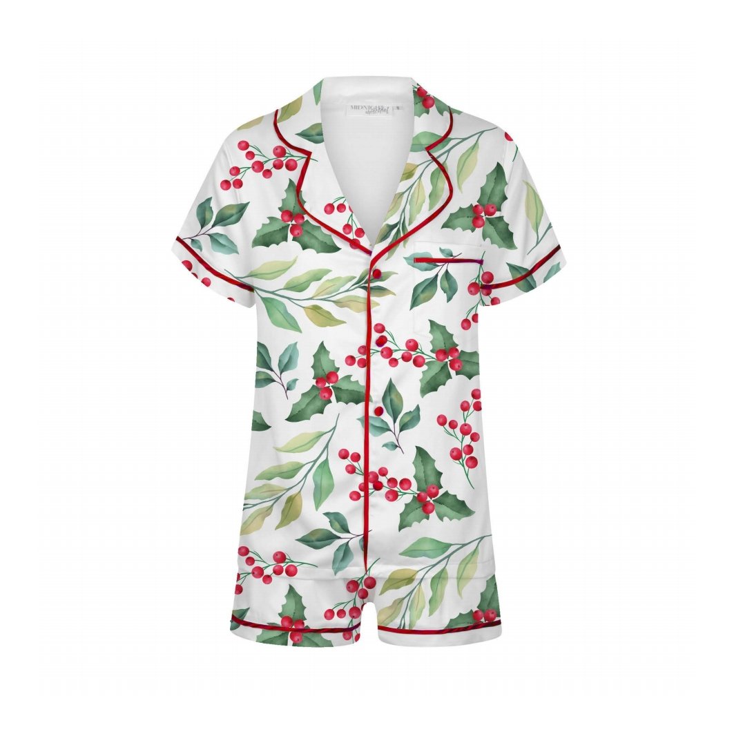 Exclusive Christmas Satin Personalised Pyjama Set - Mistletoe Print