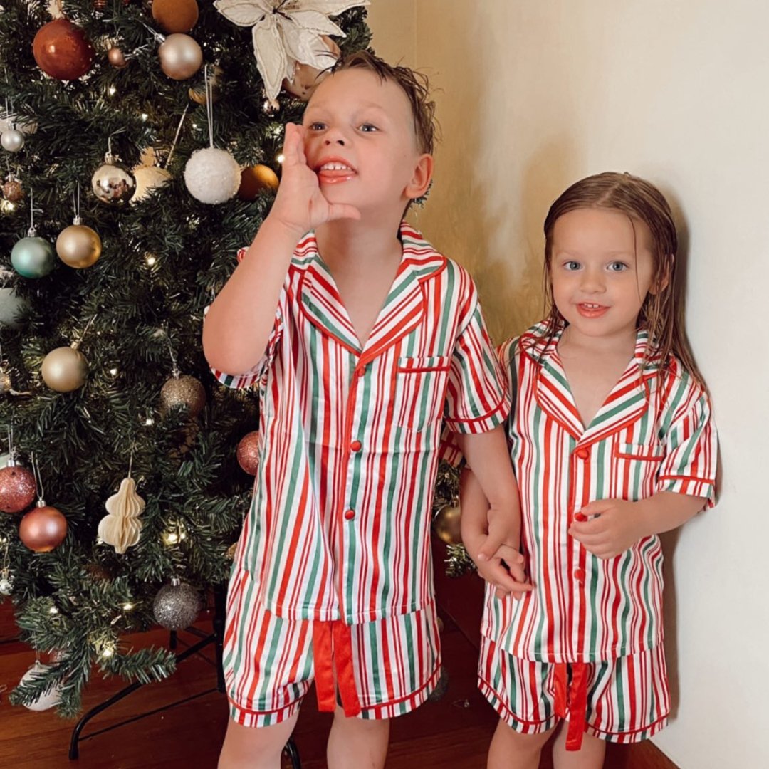 Kids Christmas Satin Personalised Pyjama Set - Candy Cane Print
