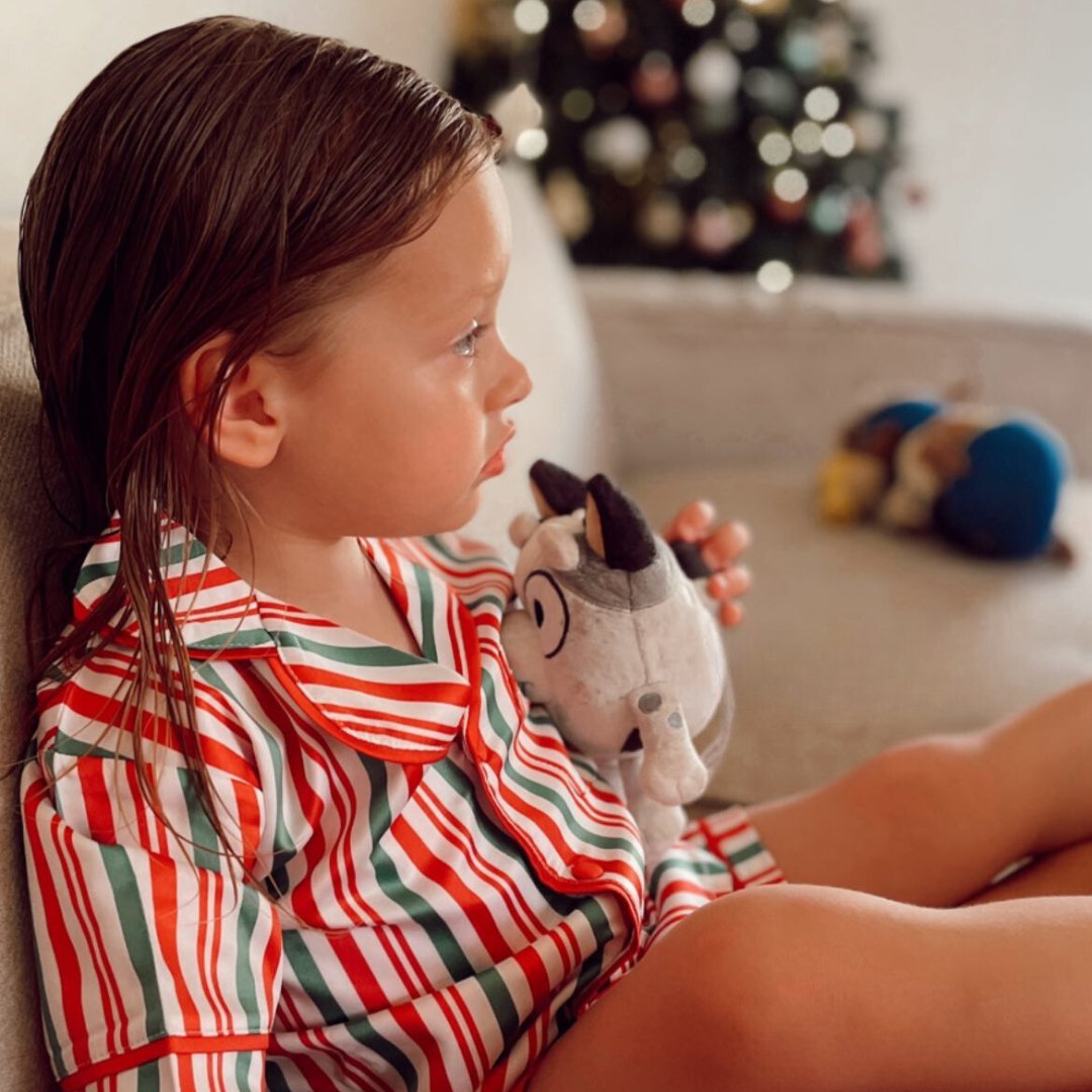 Kids Christmas Satin Personalised Pyjama Set - Candy Cane Print