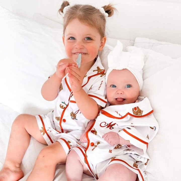 Kids Christmas Satin Personalised Pyjama Set - Gingerbread Print