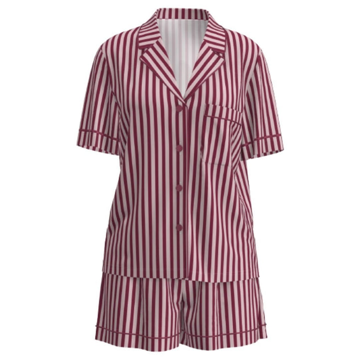 Kids Satin Personalised Pyjama Set - Maroon/White Stripes
