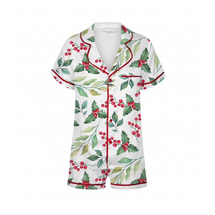 Kids Christmas Satin Personalised Pyjama Set - Mistletoe Print