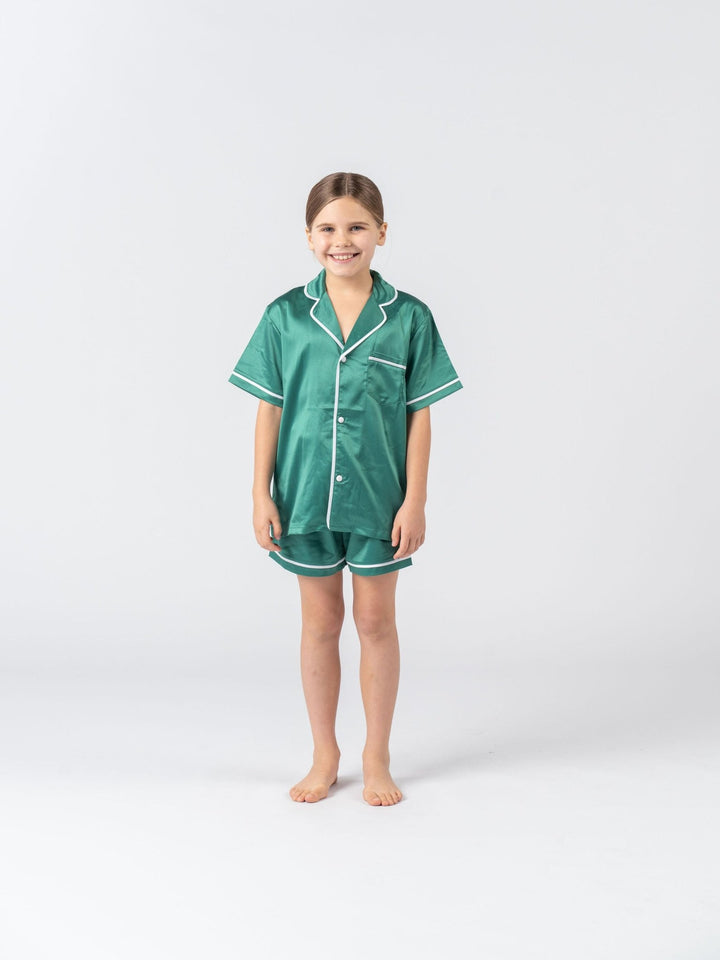 Kids Satin Personalised Pyjama Set - Emerald Green