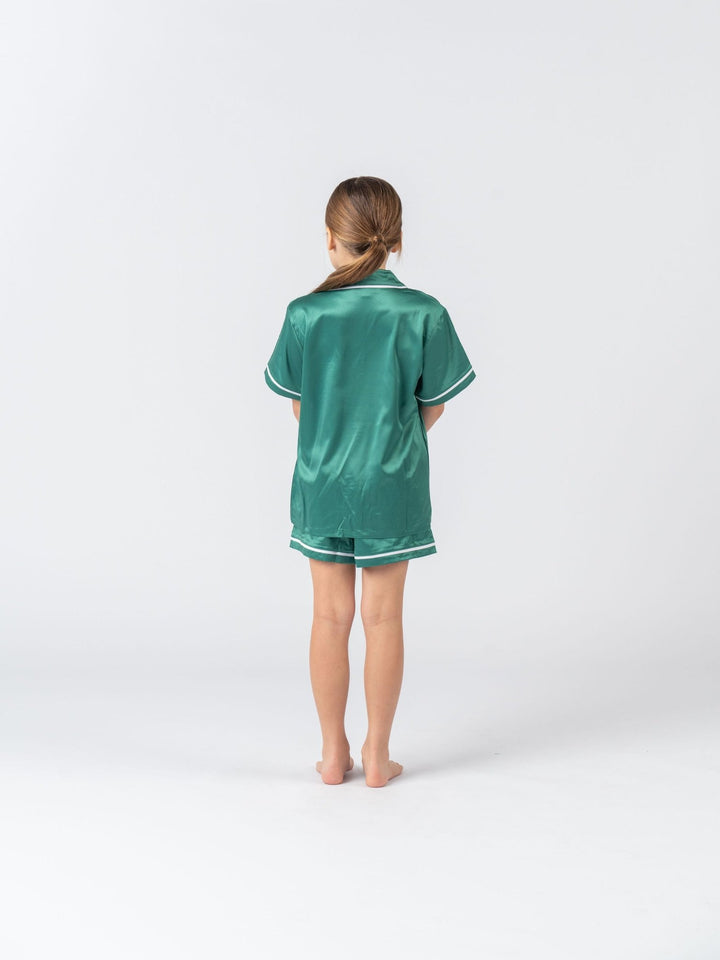 Kids Satin Personalised Pyjama Set - Emerald Green