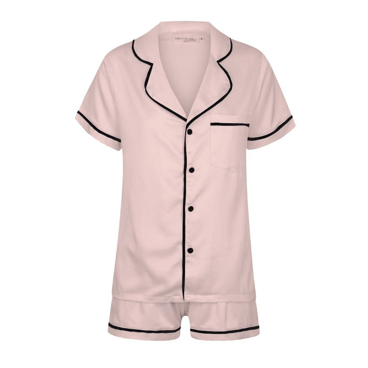 Kids Satin Personalised Pyjama Set - Short Sleeve Blush Pink/Black