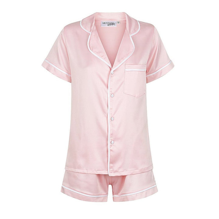 Kids Satin Personalised Pyjama Set - Short Sleeve Bubble Gum Pink/White