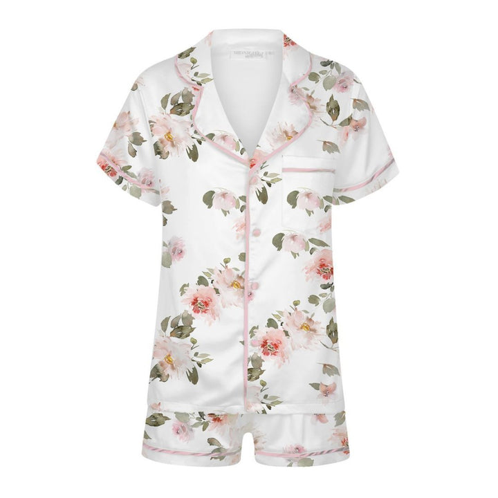 Kids Satin Personalised Pyjama Set - Short Sleeve Floral Print