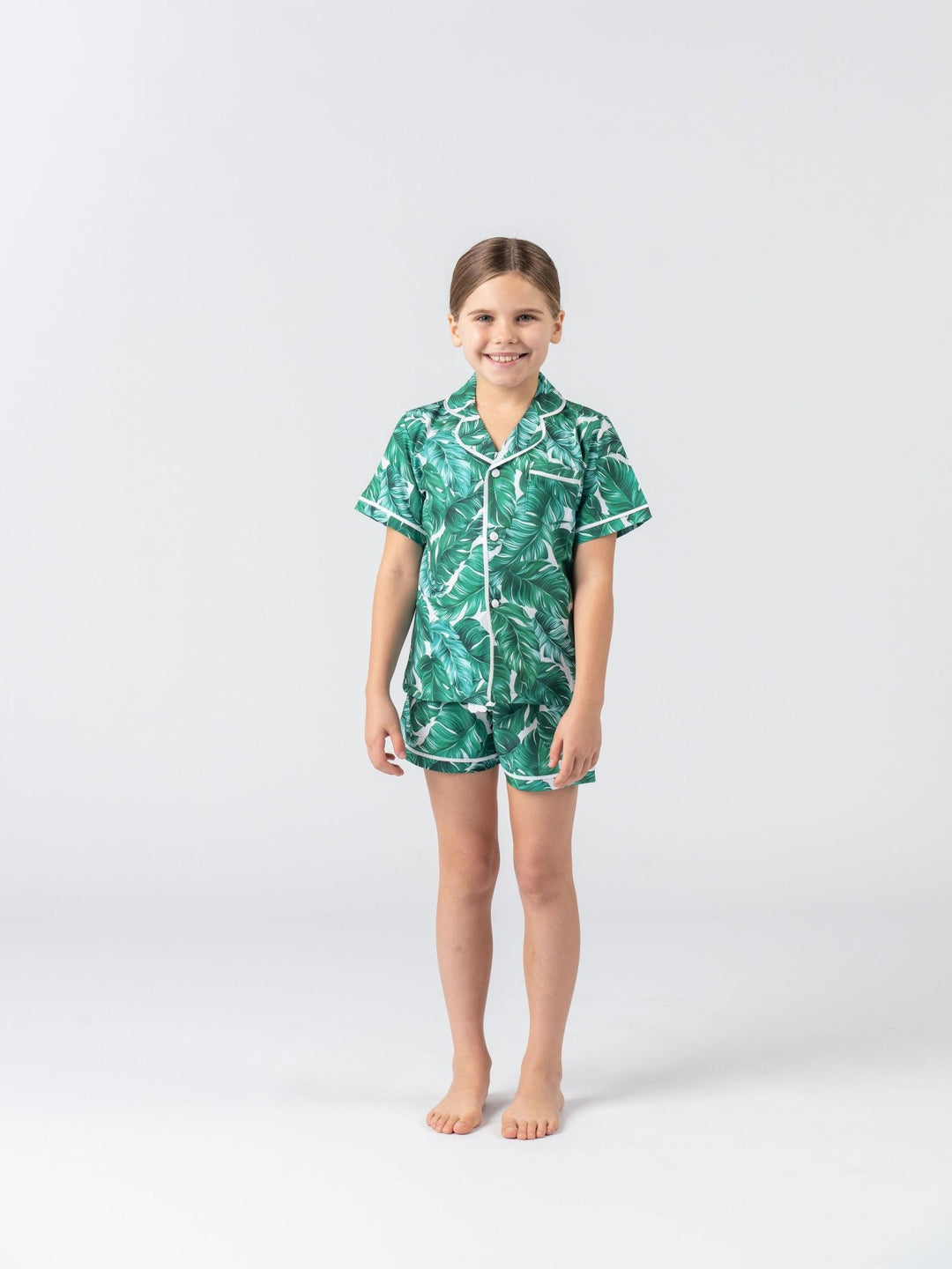 Kids Satin Personalised Pyjama Set - Short Sleeve Hamptons Print