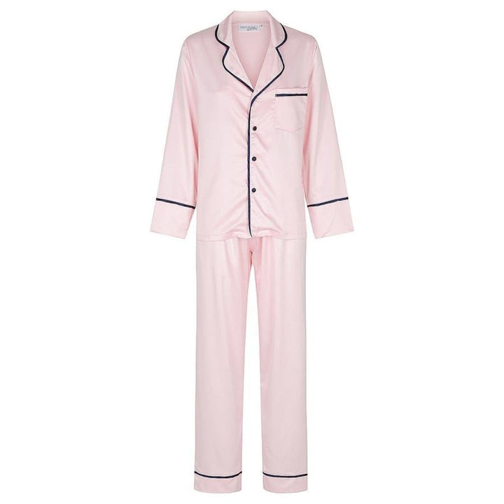 Kids Satin Personalised Pyjama Set - Long Sleeve with Long Pants Pink/Navy