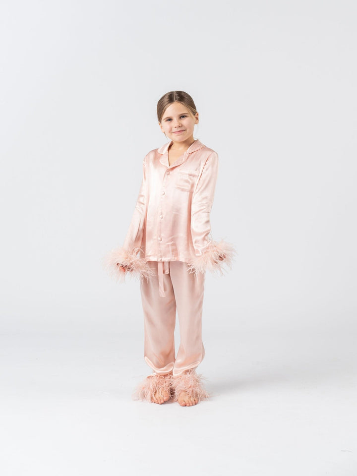 Kids Pink Feather Pyjama Winter Set