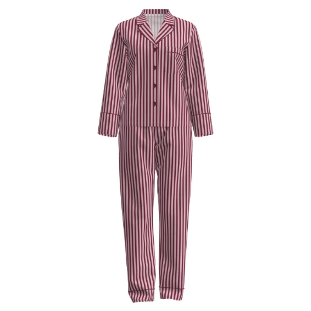 Limited Edition Satin Personalised Pyjama Winter Set - Red/White Stripes
