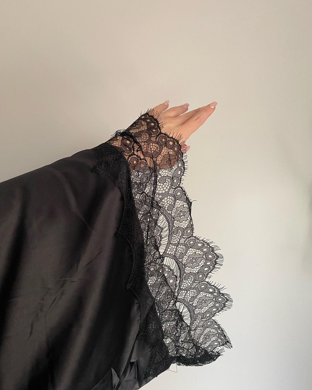 Satin Personalised Black Lace Long Robe Black Lace Details Midnight Mischief Sleepwear